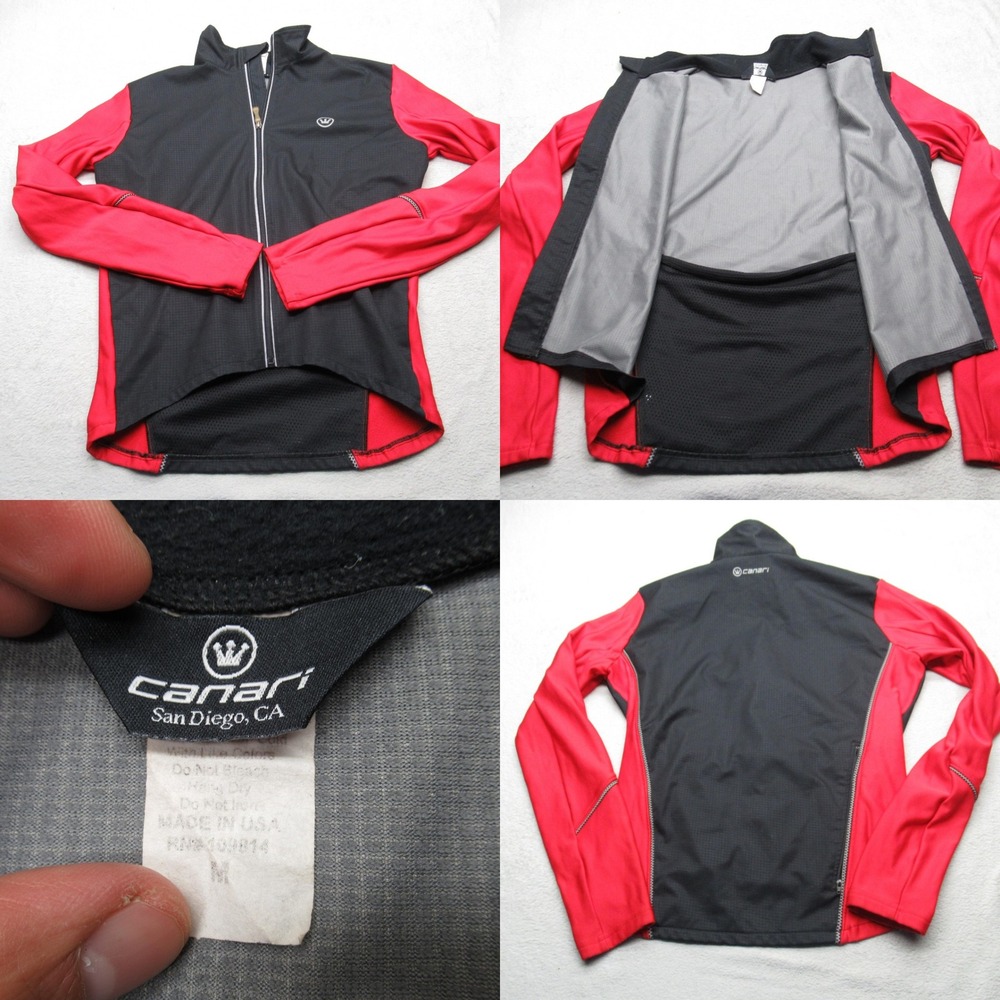 Canari Cycling Jacket Mens Medium Black Red Full Zip Windproof‎ Ripstop USA Made